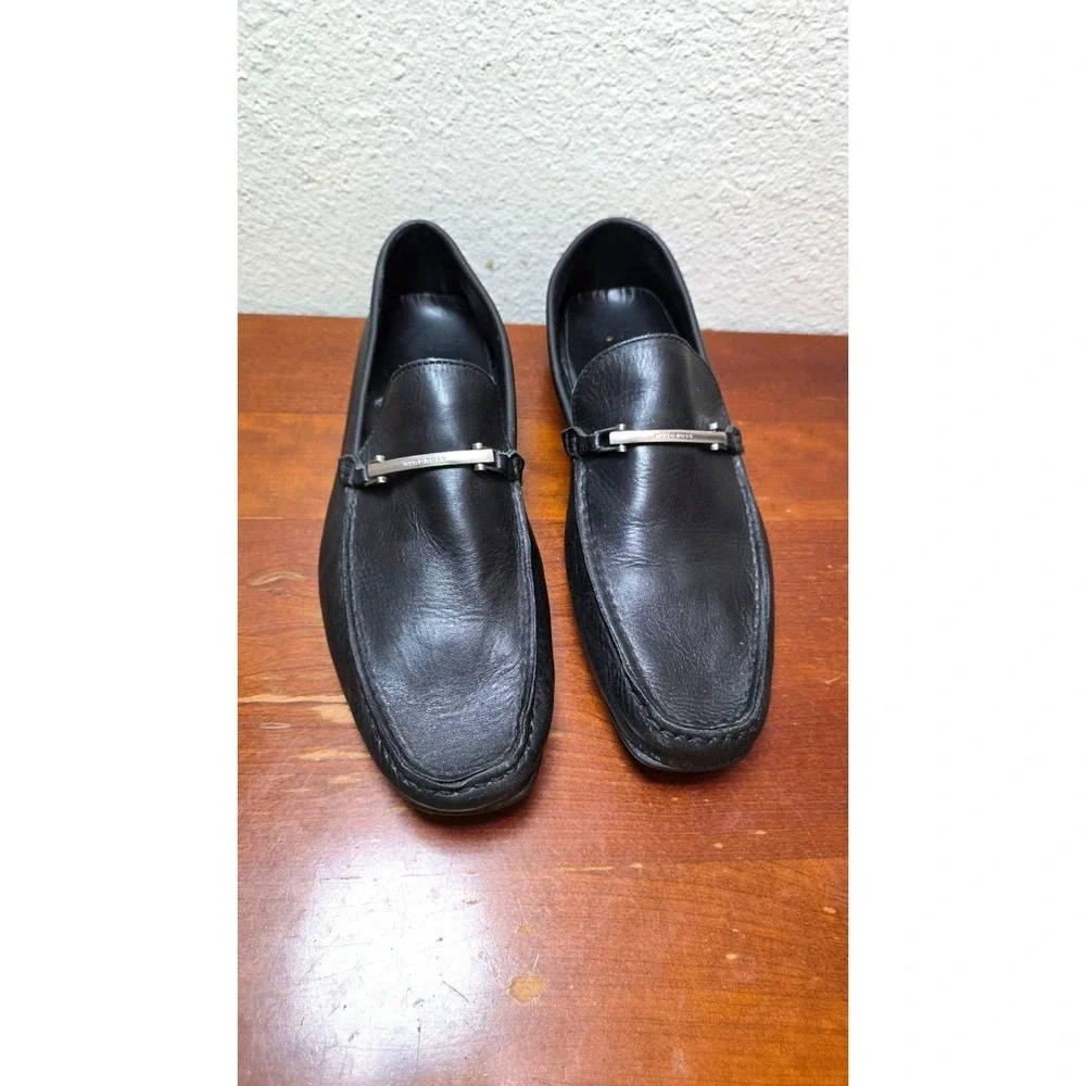 Hugo Boss Men's Black Leather Slip-On Loafers Metal Bit Detail - Size 11.5M‎